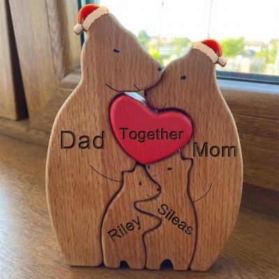 Custom Wooden Bear Family Figurines Puzzle Keepsake Gift For Christmas