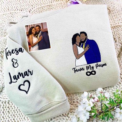 Personalized Embroidered Coloful Portrait Sweatshirt with Photo Outline For Couple Valentine's Day