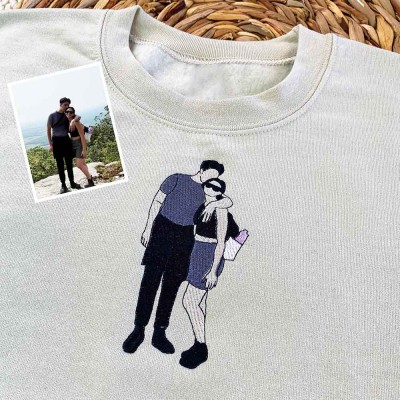 Personalized Embroidered Coloful Portrait Sweatshirt with Photo Outline For Couple Valentine's Day