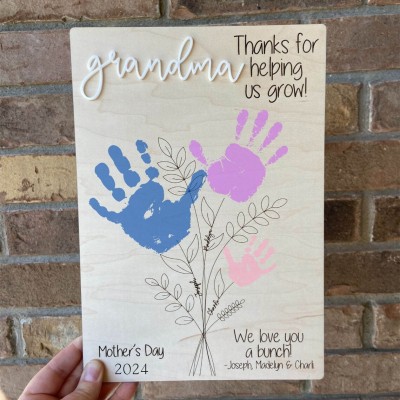 Personalized DIY Flower Handprint Art Craft Sign With Kids Name For Mother's Day