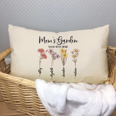 Custom Grandma's Garden Birth Flower Pillow With Grandkids Name For Mother's Day