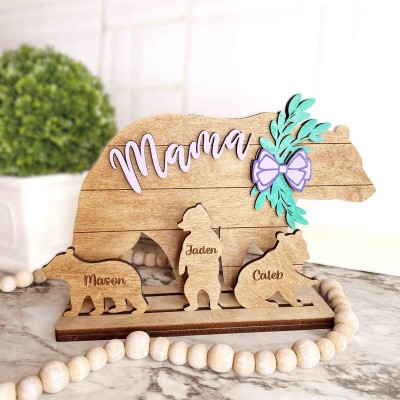 Personalized Mama Bear with Kids Names Wood Sign Home Decor For Mother's Day