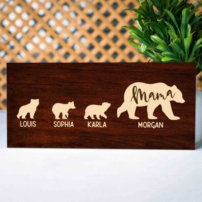 Personalized Mama Bear with Kids Names Wood Sign Home Decor For Mother's Day