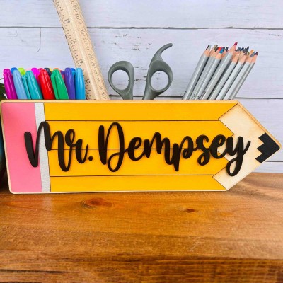 Personalized Wooden Pencil Holder Desk Organizer For Teacher’s Gifts