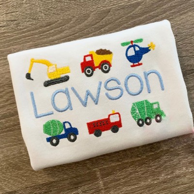 Personalized Vehicle Embroidered First Day Back to School Kindergarten Shirt For Kids