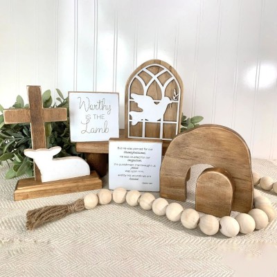 Empty Tomb Easter Decor With Lamb Wood Cross For Gift