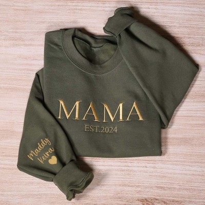 Custom Embroidered Mama Sweatshirt With Kids Names For Mother's Day