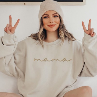 Personalized Embroidered Mama Sweatshirt With Kids Names For Mother's Day