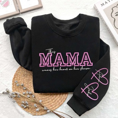 Personalized Embroidered Mama Sweatshirt With Kids Names For Mother's Day
