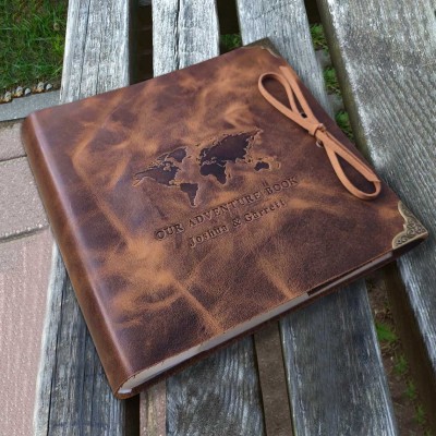 Our Adventure Book Custom Leather Photo Album For Valentine's Day Anniversary Gift Ideas