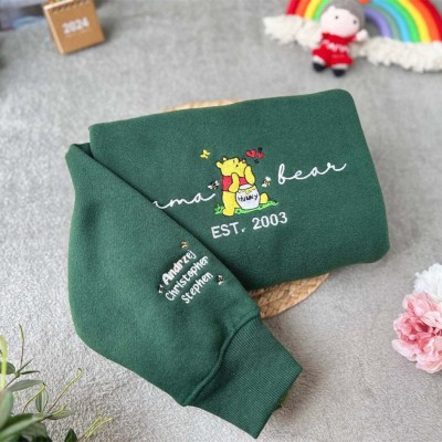 Personalized Embroidered Mama Bear Sweatshirt With Kids Names For Mother's Day