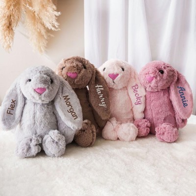 Personalized Embroidered Plush Bunny Rabbit with Name Gift For Kid Newborn Baby