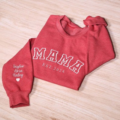 Custom Embroidered Mama Sweatshirt With Kids Names For Mother's Day