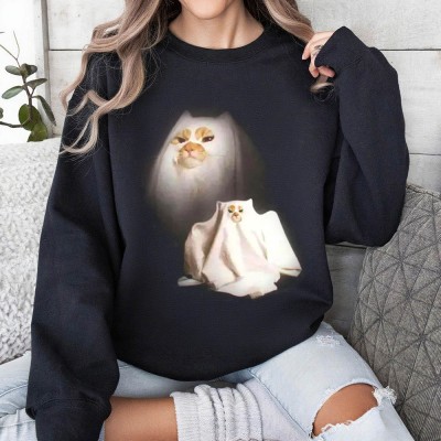 Vintage Ghost Kitten Shirt Sweatshirt Gift For Halloween