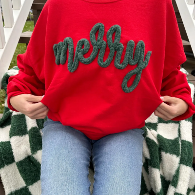 Personalized Chenille YARN EMBROIDERED Sweatshirt Hoodie Chrismas Gift for Family