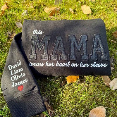 Custom Embroidered Glitter Mom Sweatshirt With Kids Names For Mother's Day