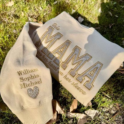 Custom Embroidered Glitter Mom Sweatshirt With Kids Names For Mother's Day