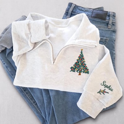 Personalized Christmas Sweatshirt – Custom Embroidered Christmas Tree Quarter Zip Sweatshirt , Christmas Tree Tshirt