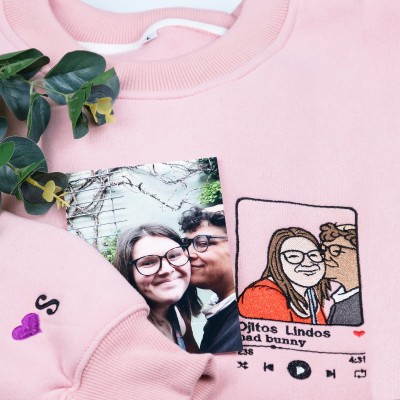 Customizable Song Album Cover Embroidered Sweatshirt - Personalized Portrait with Facial Details