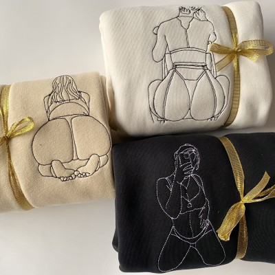 Custom Embroidered Sweatshirt – Personalized Sexy Portrait Gift for Him