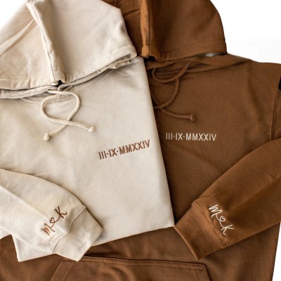 Anniversary Date Hoodie Embroidered Roman Numeral Sweatshirt Couple Hoodies Couple Shirt Valentines Day Wedding Gift for Couples Sweatshirt