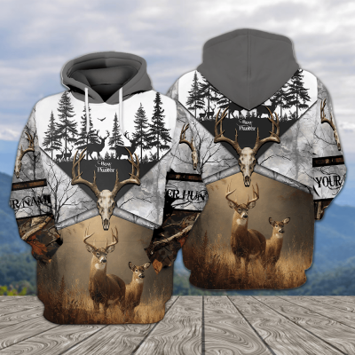 Custom Name Deer Hunting Orange Black White Camo All Over Print Shirt