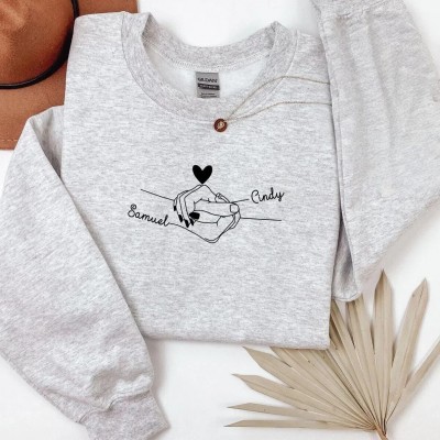 Personalized Couples Line Art Embroidered Sweatshirt, Custom Matching Names Hoodie, Valentine Matching Gift, Matching Anniversary Sweatshirt