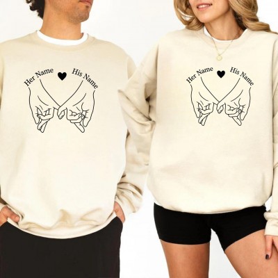 Personalized Couples Sweatshirt Set, Matching Couples Shirts, Custom His and Her Names, Promise Hands Design, Anniversary Gift