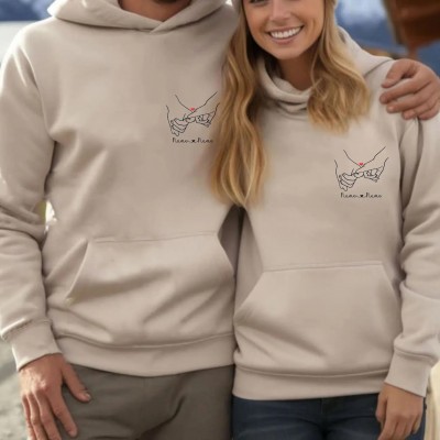 Custom Couple Valentines Day Gift Hoodie Wedding Anniversary Hoodie Pinky Promise Matching Couple Personalized Name Date Hoodie Husband Wife