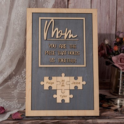 Personalized Mom Puzzle Sign with  Kids Names Gifts For Mother's Day
