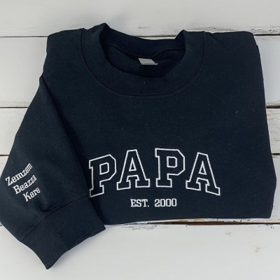 Custom Embroidered PAPA Sweatshirt With Kids Names For Father's Day