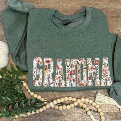 Custom Embroidered Grandma Sweatshirt With Kids Names For Mother's Day