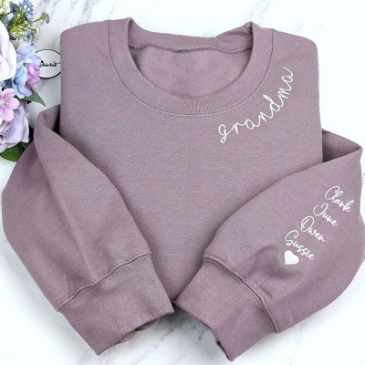 Custom Embroidered Grandma Sweatshirt With Kids Names For Mother's Day