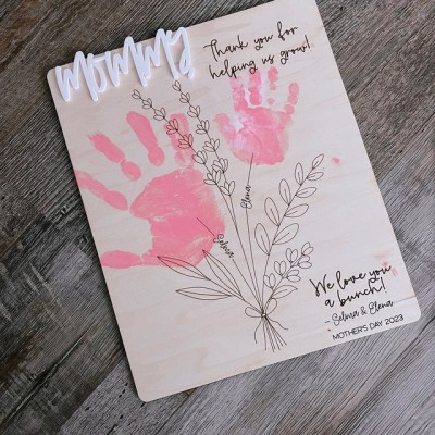 Personalized DIY Flower Handprint Art Craft Sign With Kids Name For Mother's Day