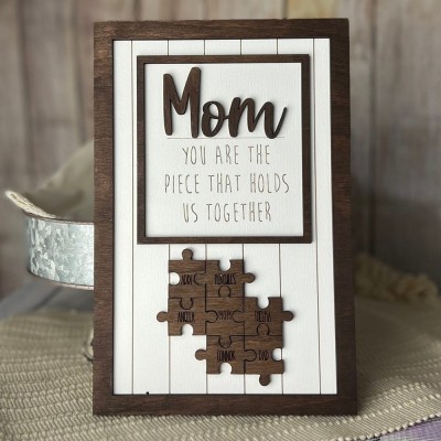 Personalized Mom Puzzle Sign with  Kids Names Gifts For Mother's Day