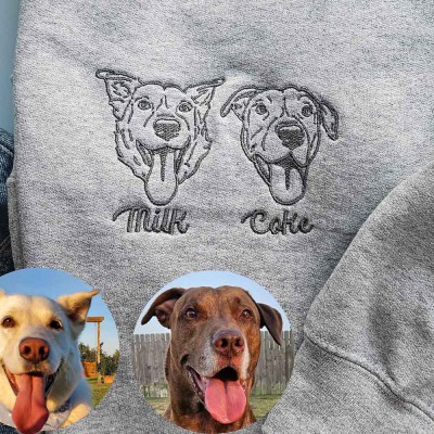 Custom Embroidered Pet Portrait Sweatshirt Hoodie Birthday Gift for Dog Mom/Dad