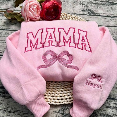 Personalized Embroidered Mama Bow Sweatshirt With Kids Names For Mother's Day
