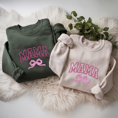 Personalized Embroidered Mama Bow Sweatshirt With Kids Names For Mother's Day