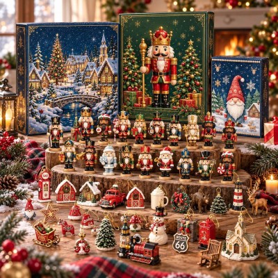 Christmas Village Advent Calendar Holiday Decorations, Festive Tree Ornament Gift Set