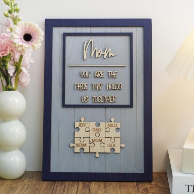 Personalized Mom Puzzle Sign with  Kids Names Gifts For Mother's Day