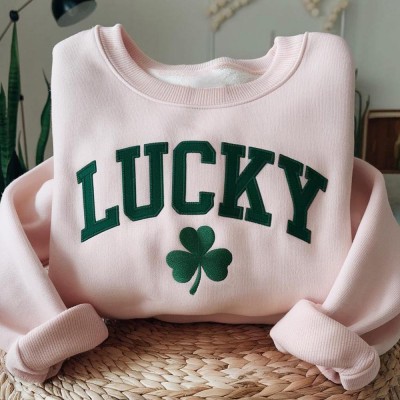 Personalized Embroidered Lucky Sweatshirt With Three-Leaf Clover For St Patrick's Day