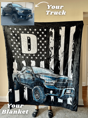 Personalized Diesel Flag Truck Fleece Blanket For Father's Day