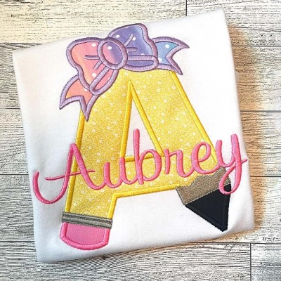 Personalized Initial Embroidered First Day Back to School Kindergarten Shirt For Kids