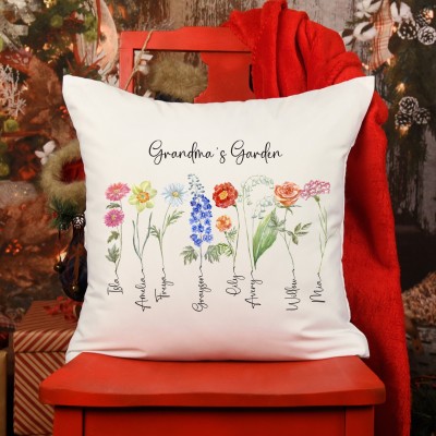 Custom Grandma's Garden Birth Flower Pillow With Grandkids Name For Mother's Day