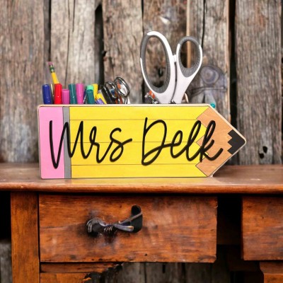 Personalized Wooden Pencil Holder Desk Organizer For Teacher’s Gifts