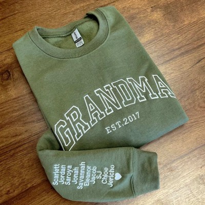 Custom Embroidered Grandma Sweatshirt With Kids Names For Mother's Day