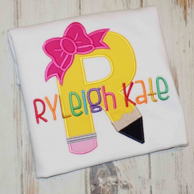 Personalized Initial Embroidered First Day Back to School Kindergarten Shirt For Kids