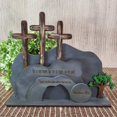 Easter Wooden Decor Resurrection Scene Christian Decor For Easter Gift