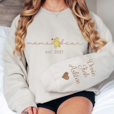 Personalized Embroidered Mama Bear Sweatshirt With Kids Names For Mother's Day