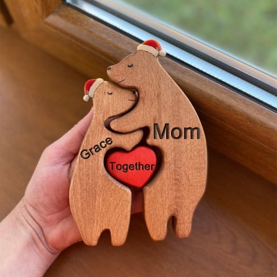 Personalized Wooden Bear Family Figurines Puzzle Keepsake Gift For Christmas